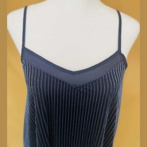 Blue Velvet Pleated Slip Dress – Spaghetti Strap A-Line Midi M / L